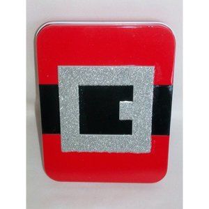 Red Santa Buckle Tin Gift Card Holder Box Christmas Money Winter Silver Glitter
